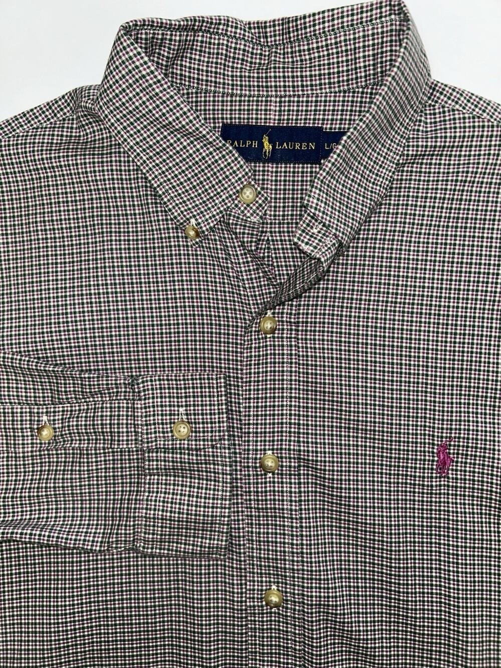Ralph Lauren Men's Button Up Shirt Plaid Purple Green Long Sleeve Size Large